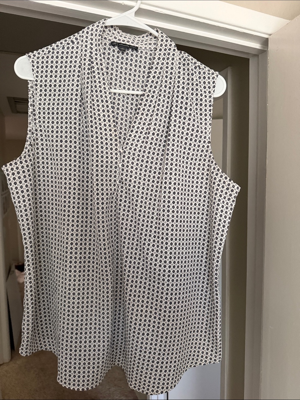 Adrianna Papell Sleeveless Printed V-Neck Blouse in White and Black
